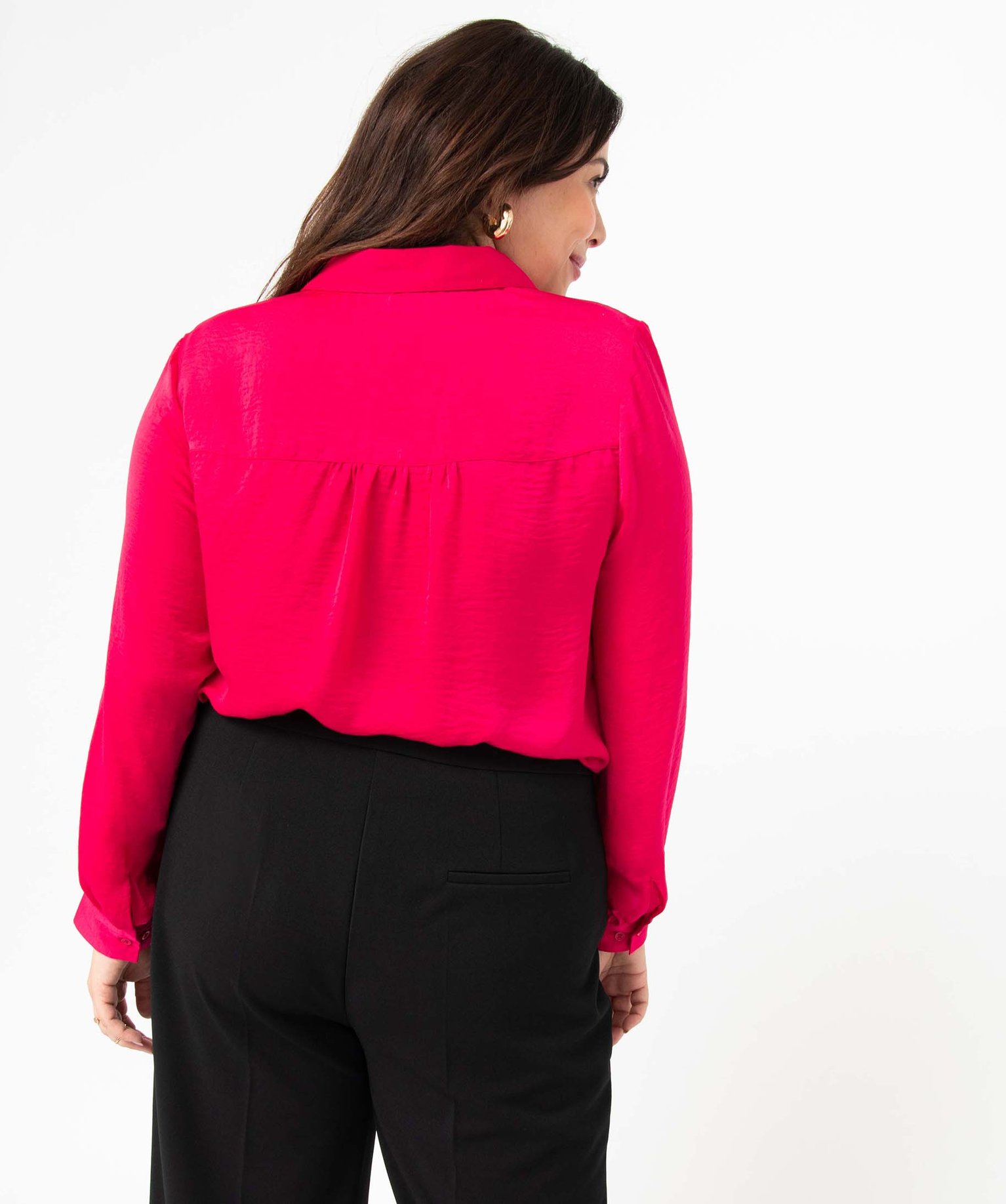 Chemise femme grande taille en matière satinée rose | GEMO