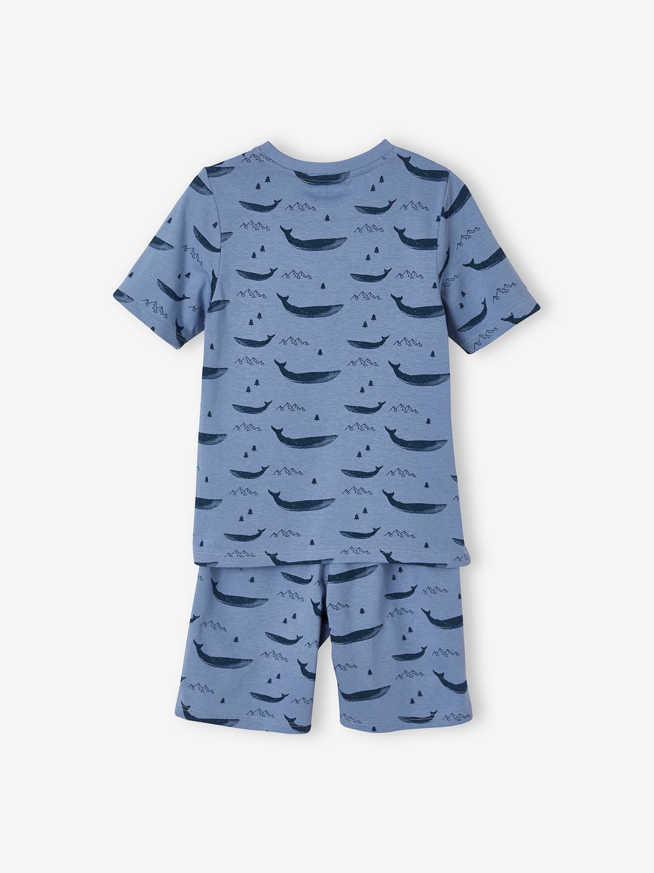 Lot de 2 pyjashorts garçon baleines BASICS lot moutarde et bleu