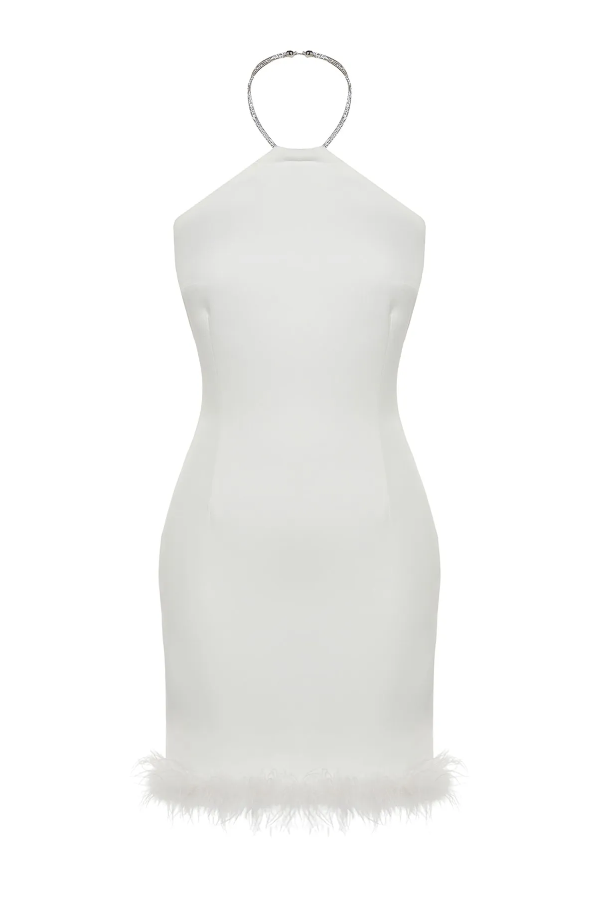 Trendyol Collection  Ecru, figurbetontes, gewebtes Otriche Shiny Stone Abendkleid TPRSS23EL00255