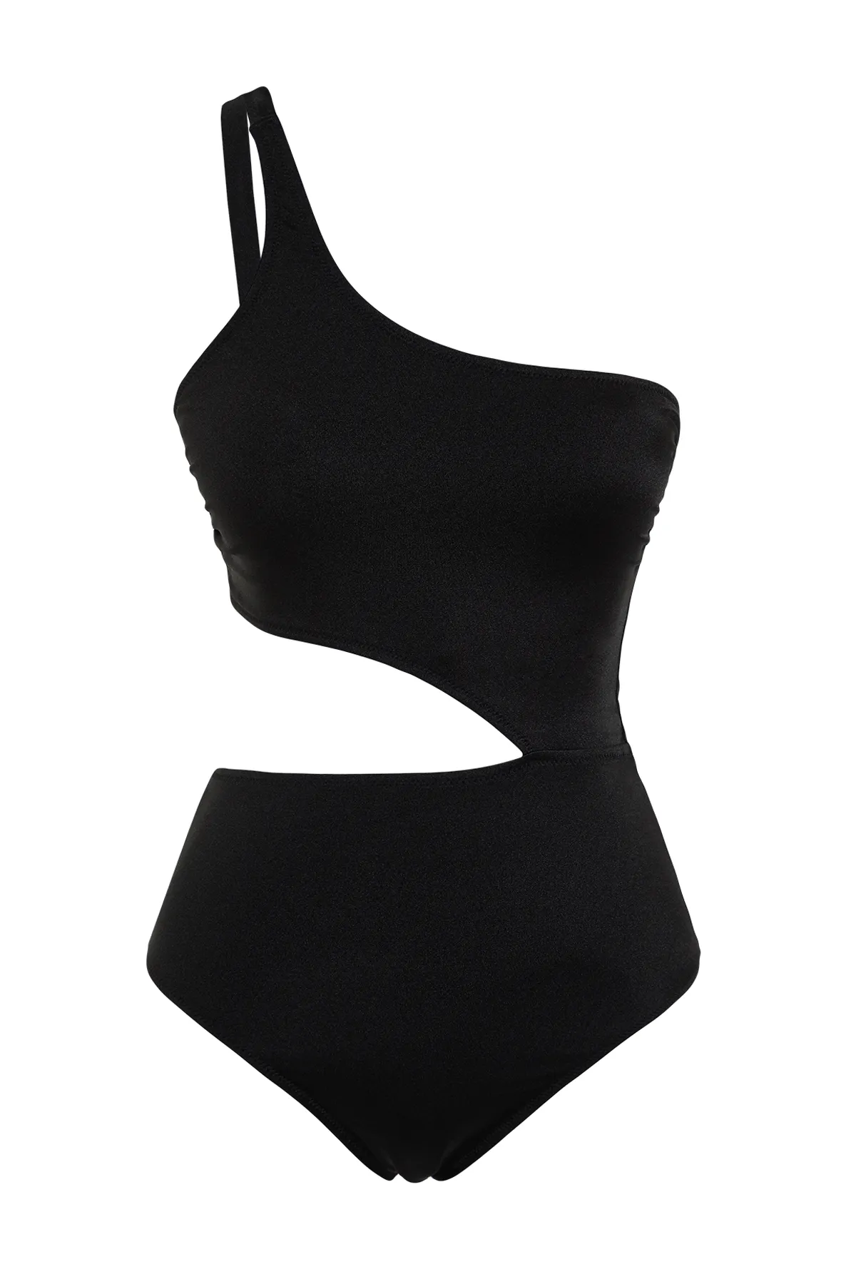 Trendyol Collection  Schwarzer, einschultriger Cut-out/Fenster-Regulärer Mayokini TBESS24MY00005