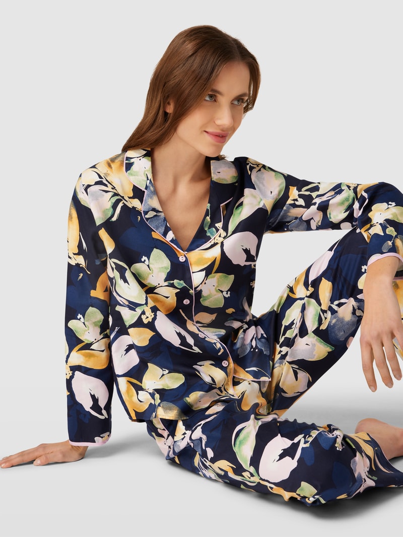 Pyjama-Oberteil mit floralem Muster Modell 'Estelle' in marineblau