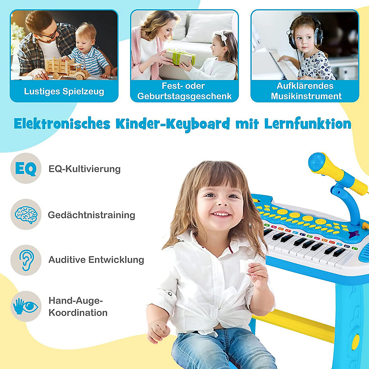 Keyboard mit Hocker Mikrofon Lichtern 31 Tasten