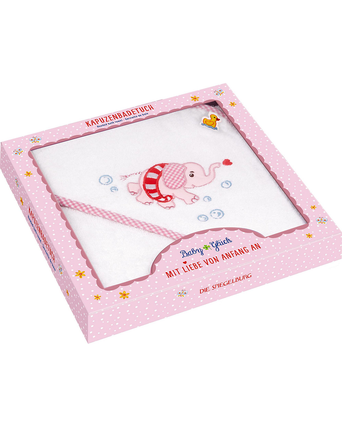 Kapuzenbadetuch BabyGlück Elefant rosa, ca. 80 x 80 cm