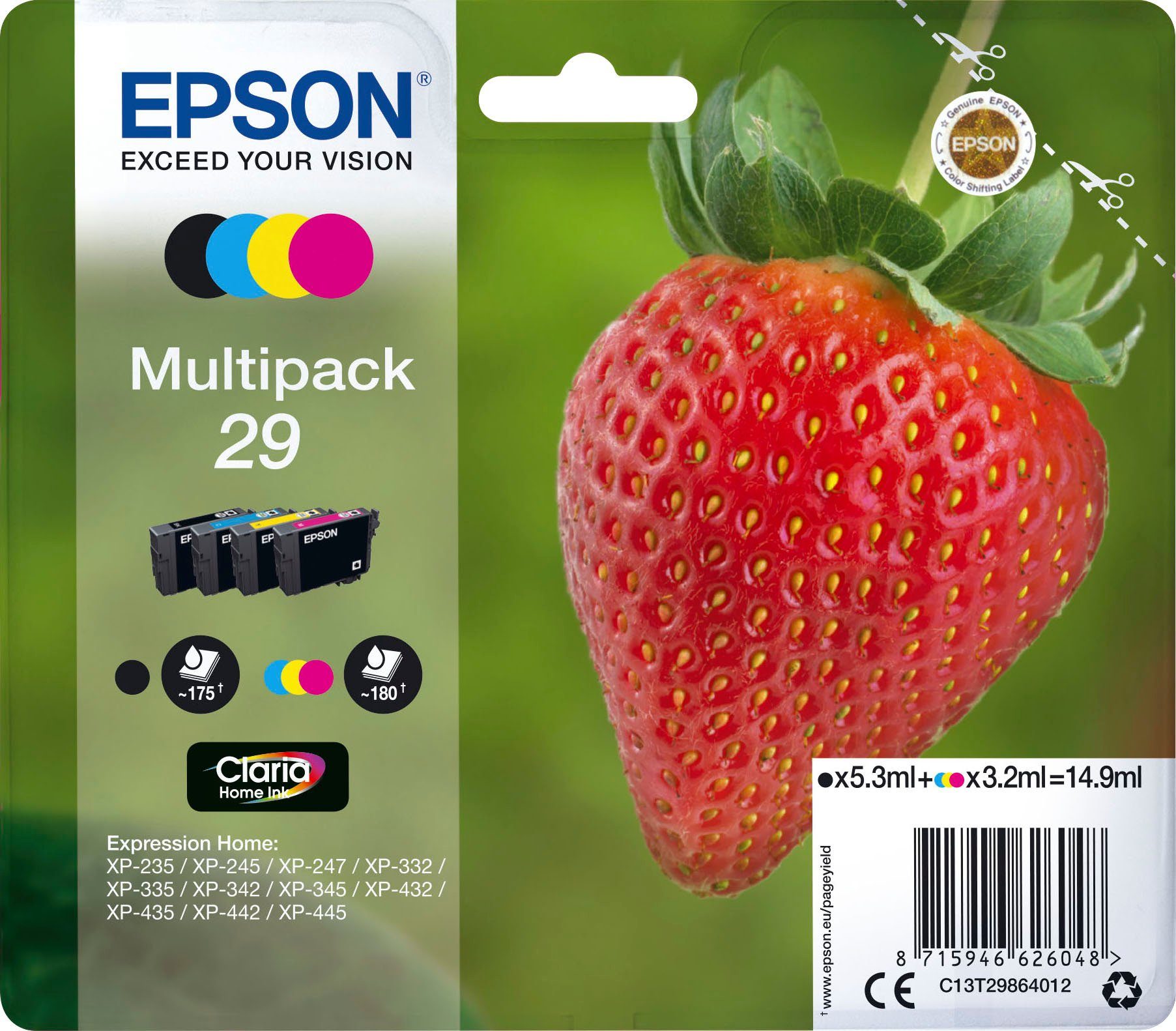 Epson 29 Tintenpatrone (Packung, 1-tlg., Original Druckerpatrone 29 schwarz/cyan/magenta/gelb)