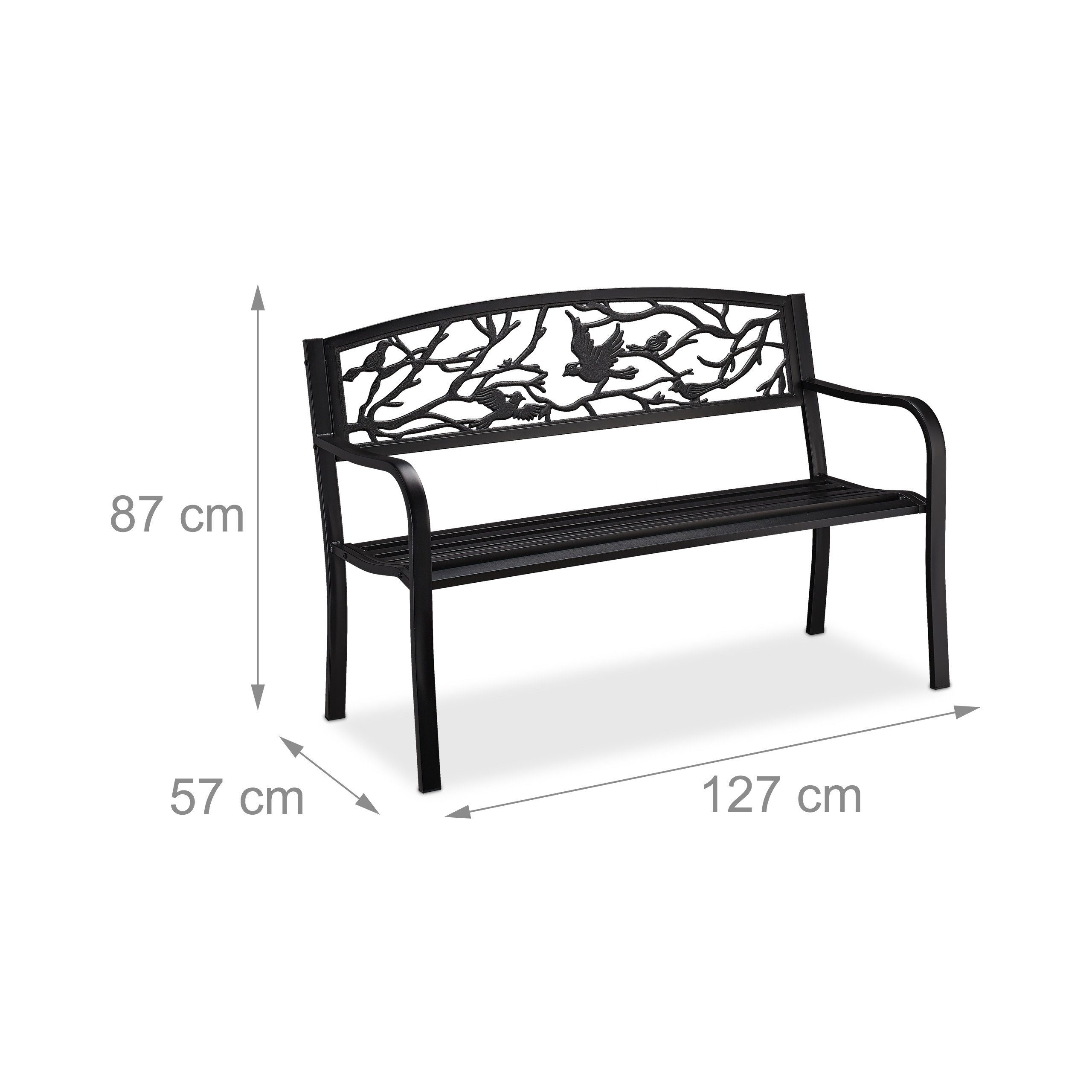 relaxdays Gartenbank Gartenbank Vögel Design, Schwarz