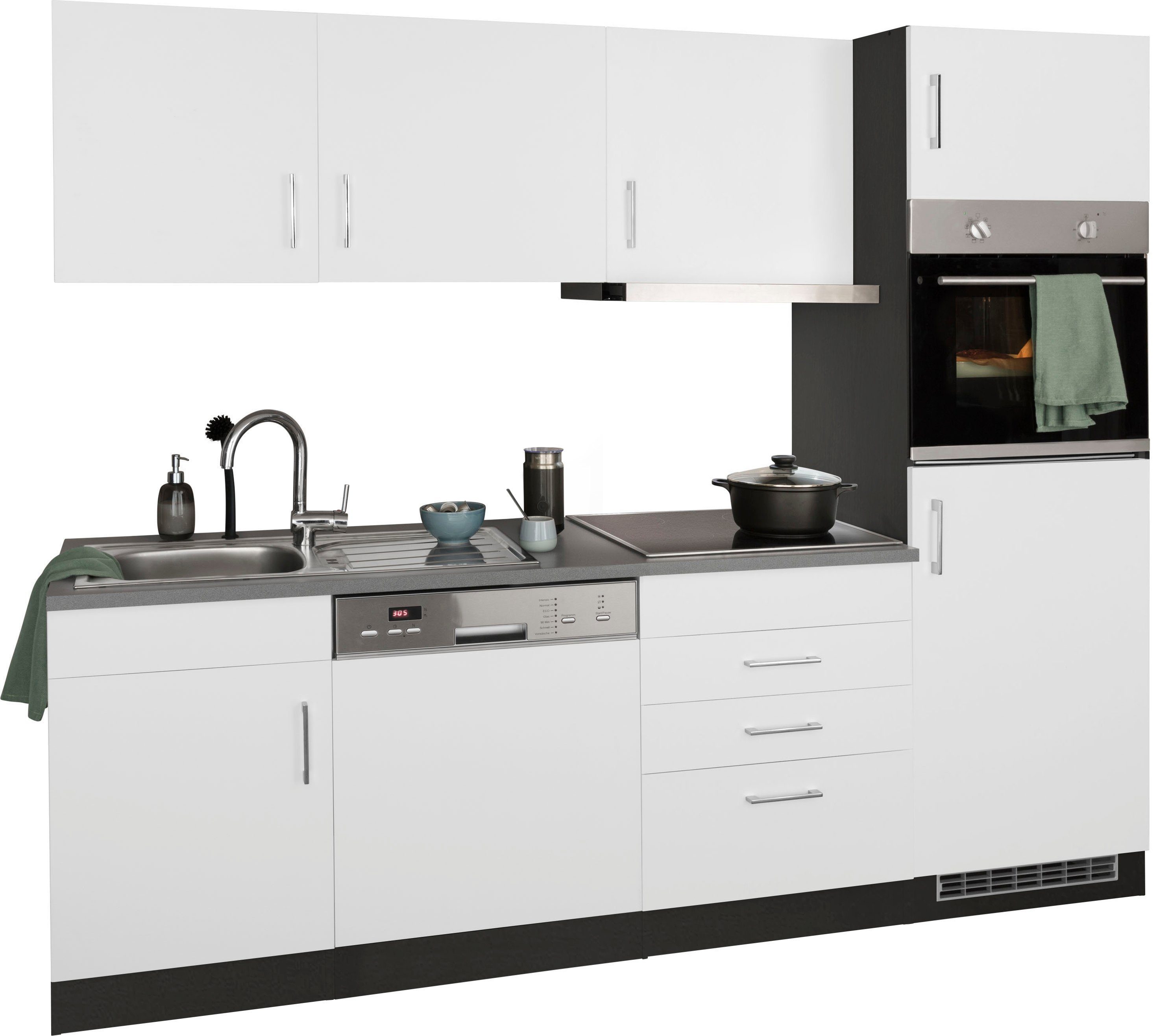 HELD MÖBEL Küchenzeile Paris, mit E-Geräten, Breite 230 cm, wahlweise mit Induktionskochfeld