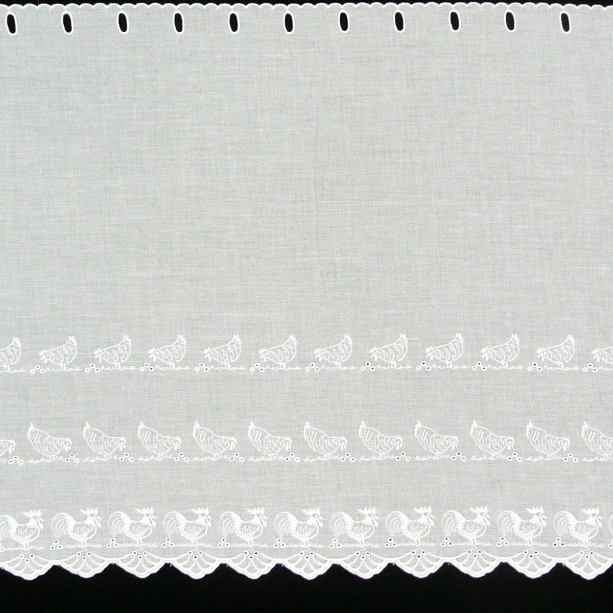 Meterware Scheibengardine Batist mit Stickerei Hühner weiß 57cm hoch, SCHÖNER LEBEN., Batist, bestickt
