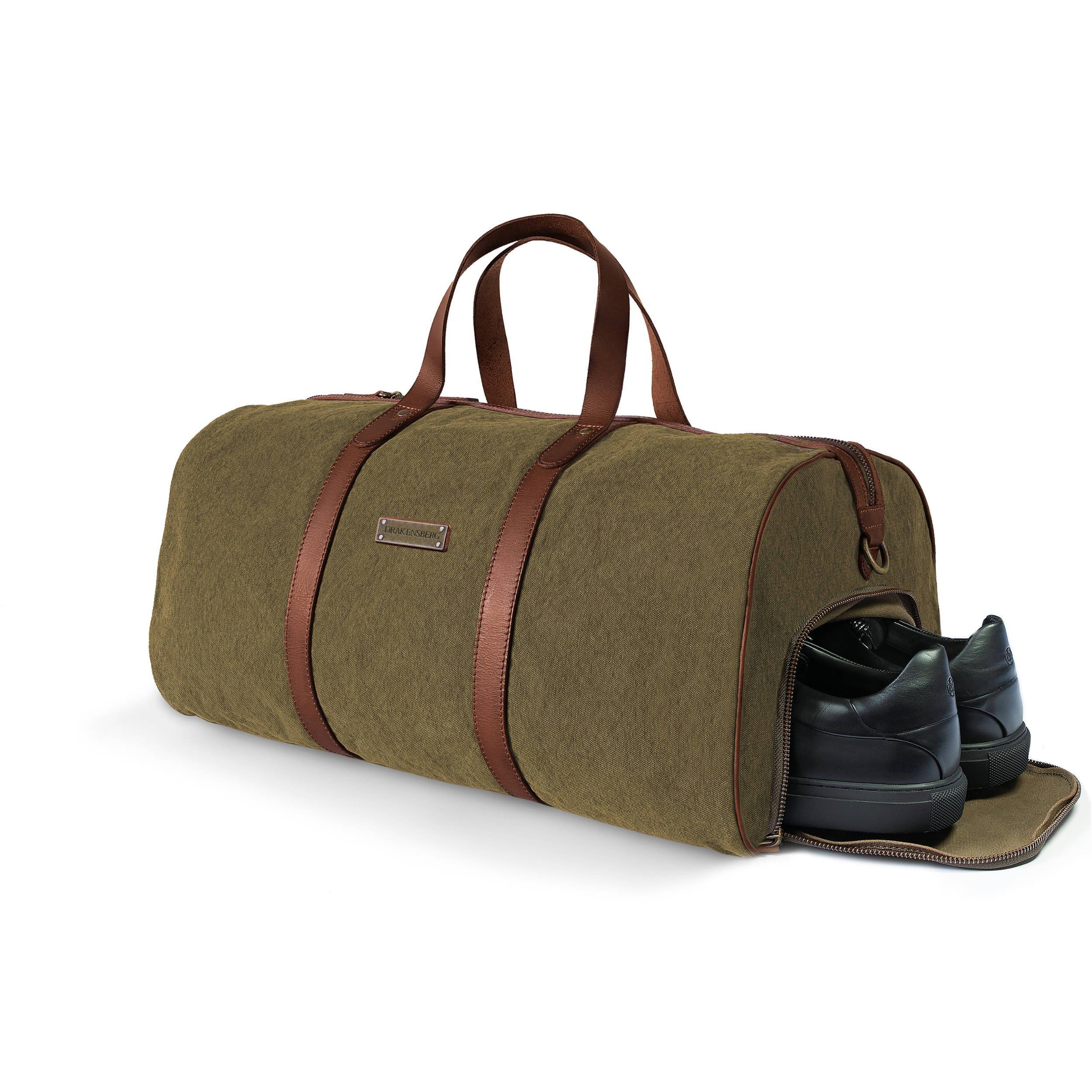 DRAKENSBERG Reisetasche Weekender Toby Oliv-Grün, Sporttasche mit Schuhfach für Damen und Herren, Canvas und Büffelleder