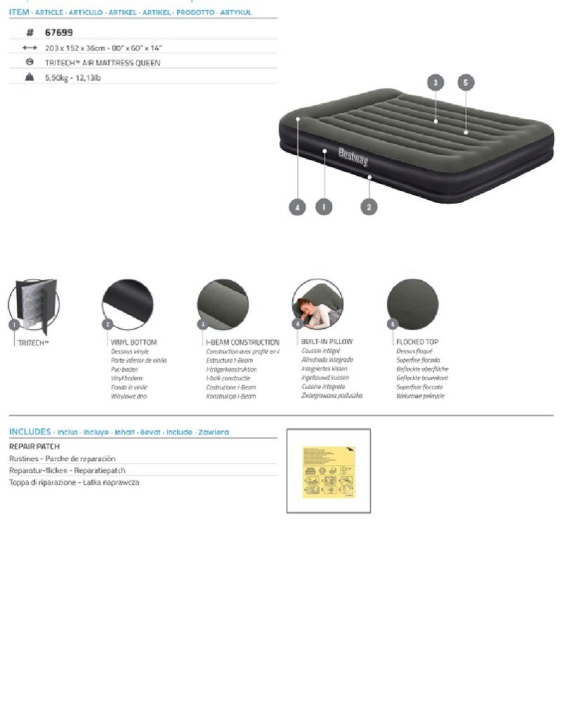 Bestway Luftbett Bestway TriTech Luftbett Double XL/Lo 203 x 152 x 36 cm