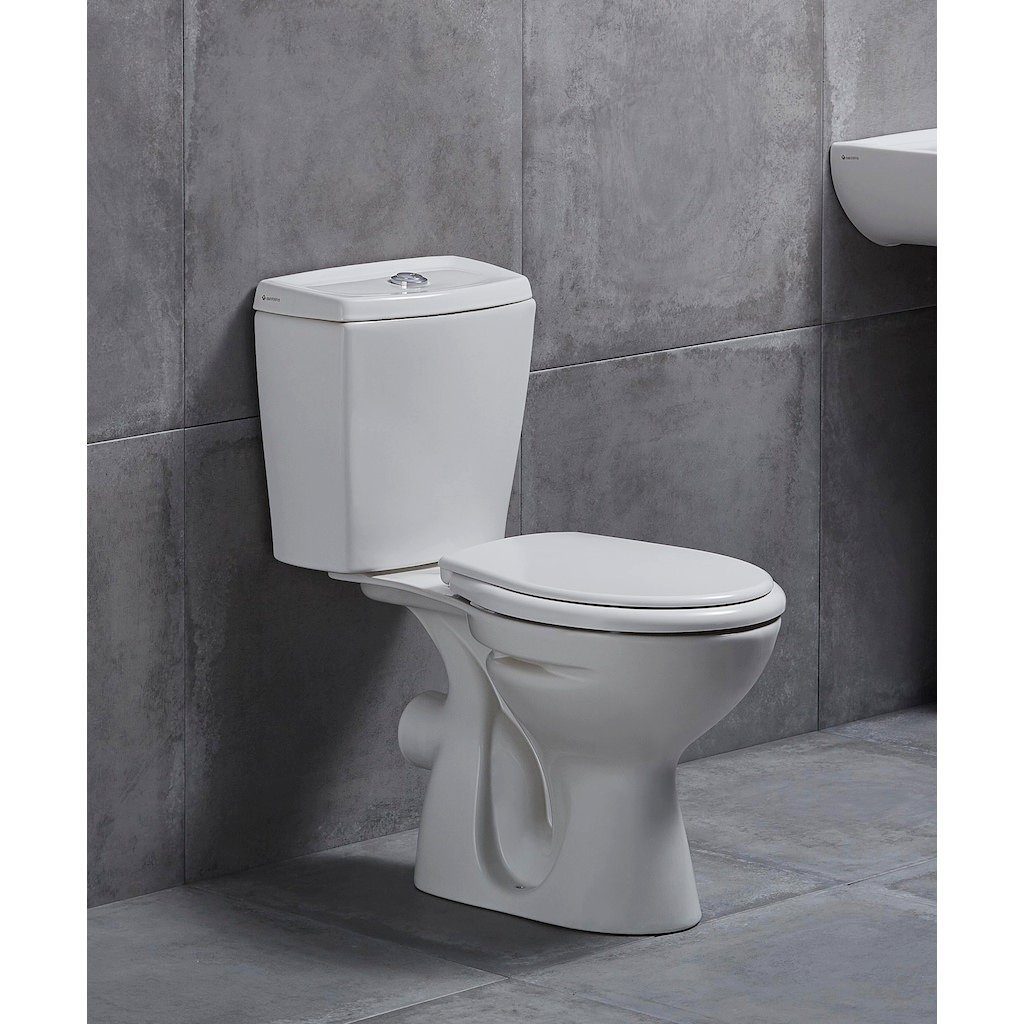 Belvit Tiefspül-WC S-ESW001, bodenstehend, Abgang waagerecht, Stand-WC mit Spülkasten und Soft-Close Deckel