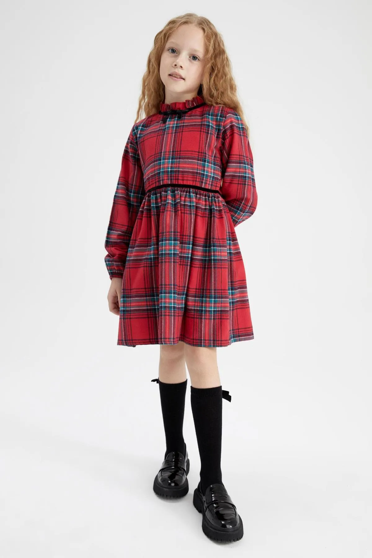 DeFacto  Kariertes Langarmkleid für Mädchen mit Neujahrsmotiv