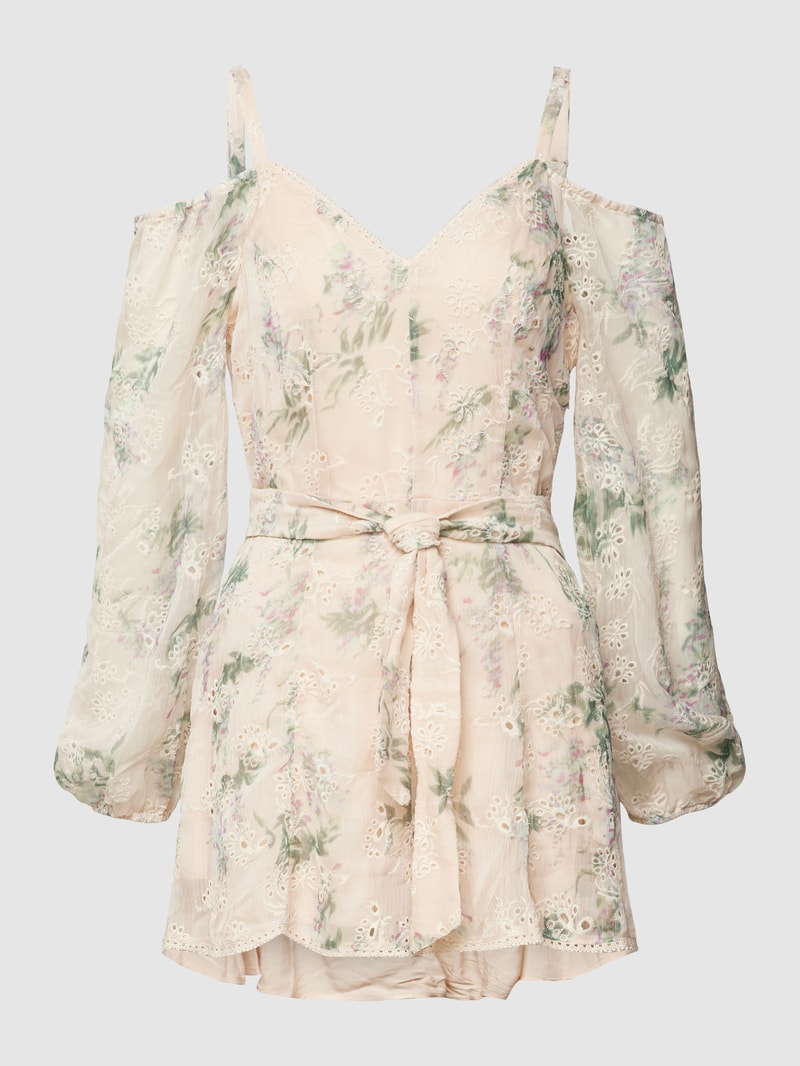 Cold-Shoulder-Jumpsuit mit floraler Lochstickerei in offwhite
