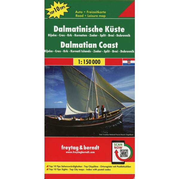 Dalmatinische Küste, Rijeka - Cres - Krk - Kornaten - Zadar - Split - Brac - Dubrovnik, Autokarte 1:150.000 - Straßenkarte