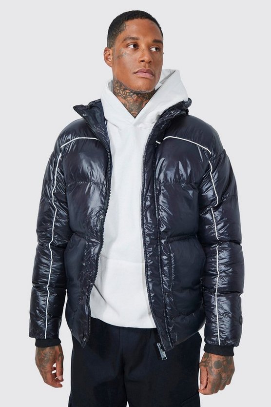 Hochglänzende Steppjacke mit reflektierenden Paspeln