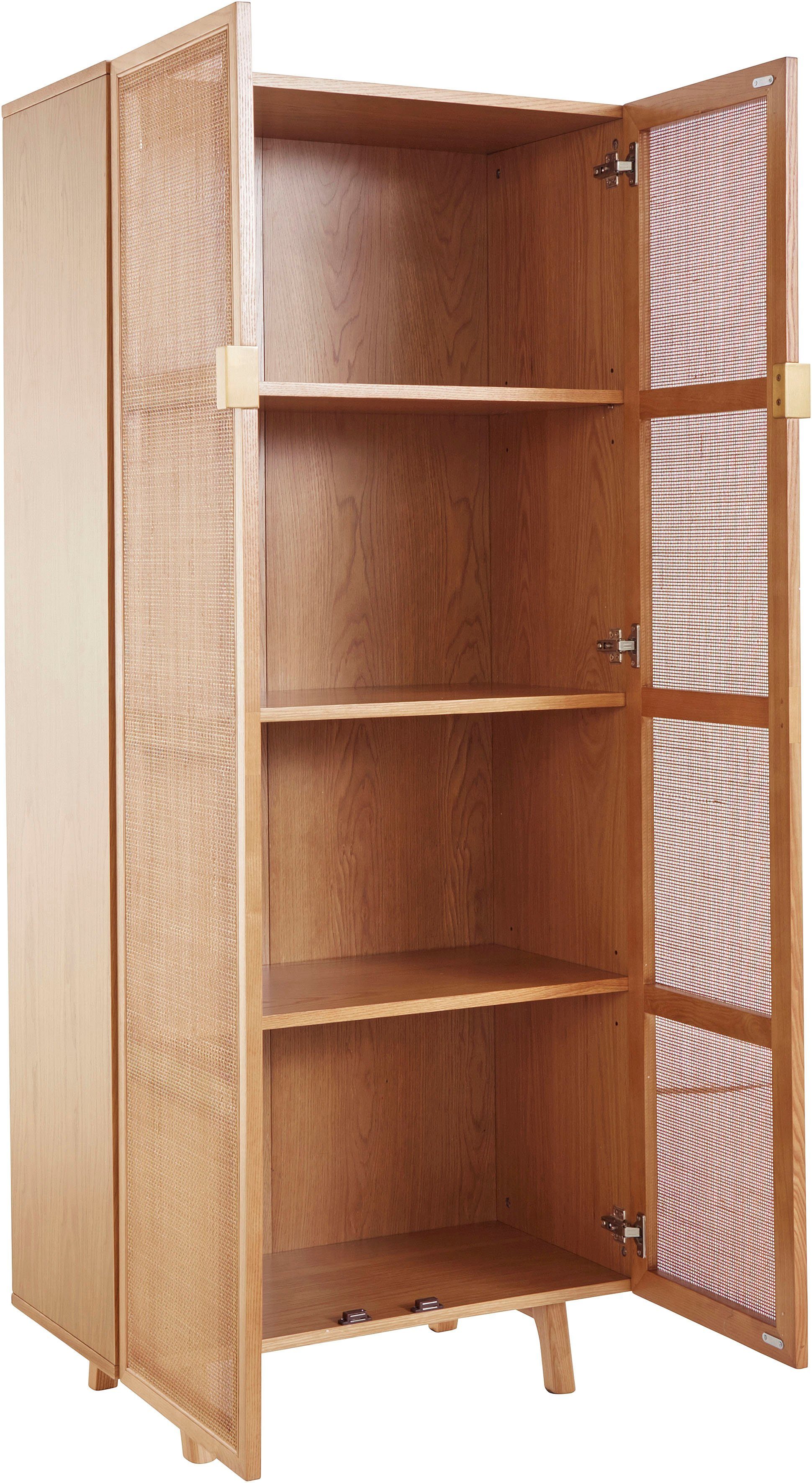 LeGer Home by Lena Gercke Highboard Lina, Mit Rattan Einsatz, 4 Innenfächer, teilmassiv