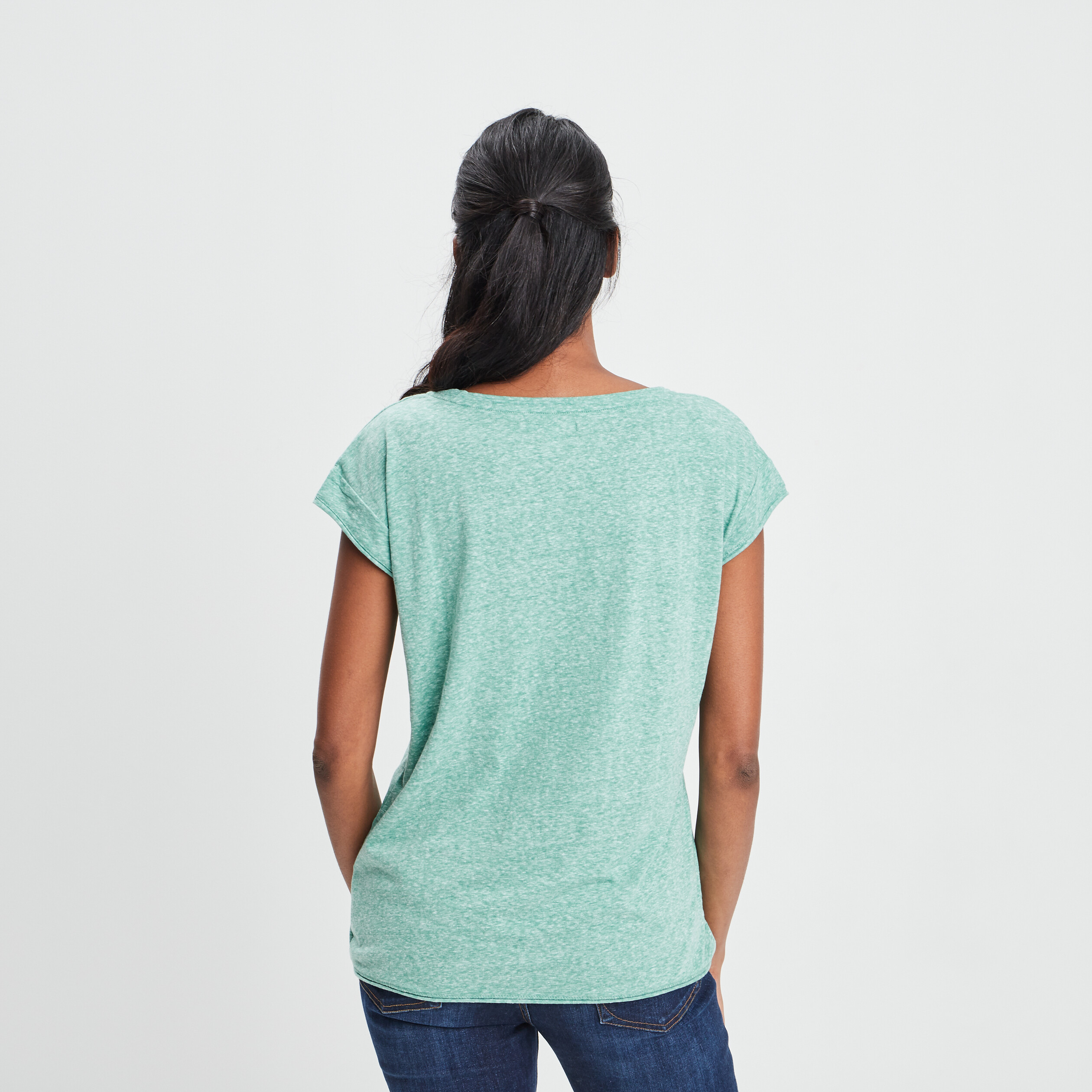 T-shirt col v poche poitrine Creeks vert clair femme | La Halle