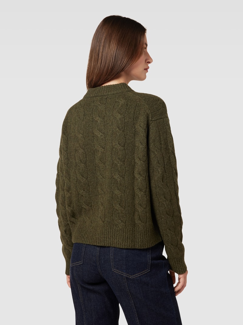 Strickpullover aus Wolle-Kaschmir-Mix mit Zopfmuster in olivgrün