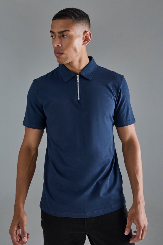 Slim-Fit Poloshirt mit Reißverschluss