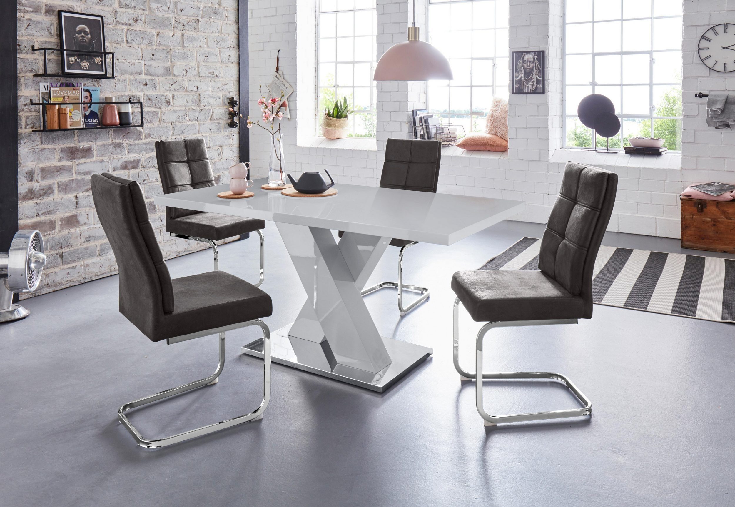 loft24 Freischwinger Lagona (2er-Set), Chromgestell aus Metall, Esszimmerstuhl Polsterstuhl