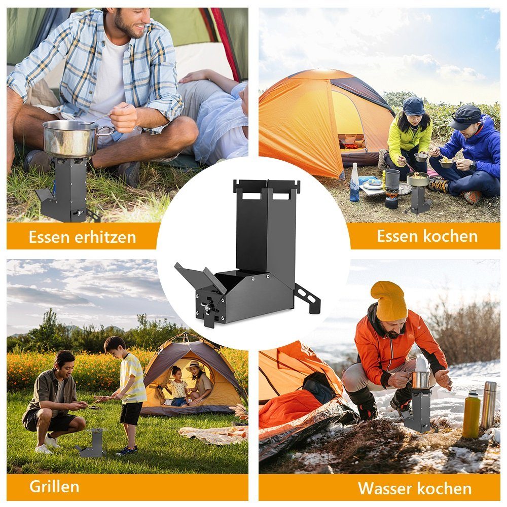 Lixada Feuerstelle Holzkohlegrill,Grillkamin,Klappbarer Holzofen,Tragbar,Multifunktional, Edelstahl,für zum Angeln,Campingausflüge,Kochen im Garten