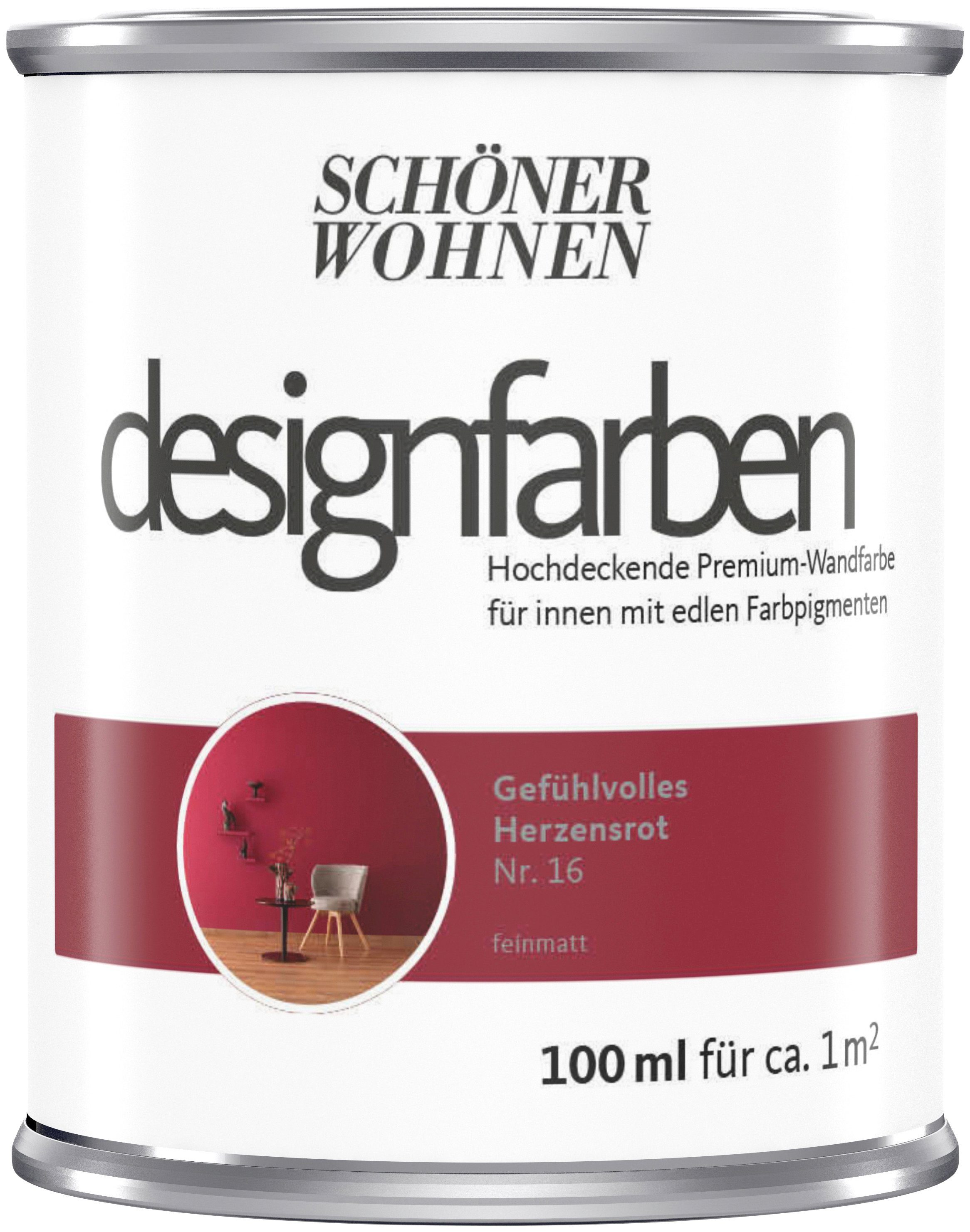 SCHÖNER WOHNEN FARBE Wand- und Deckenfarbe Designfarben, hochdeckende Premium-Wandfarbe, Farbwelt rot
