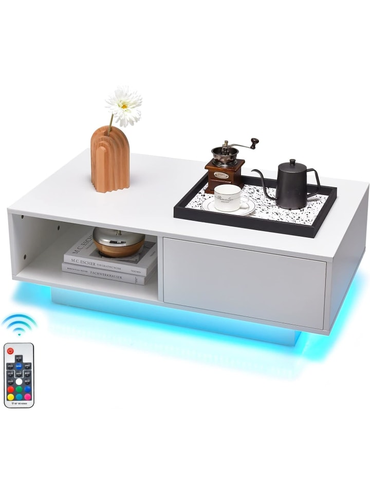 COSTWAY Couchtisch mit LED 95cm in Weiß günstig kaufen onesize