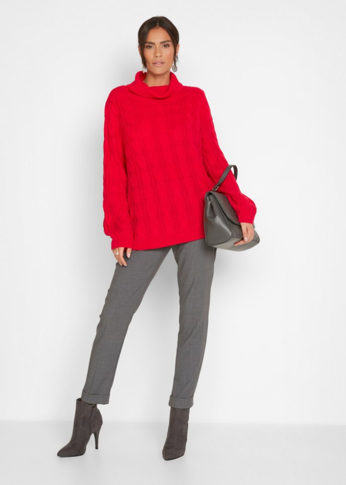 Rollkragenpullover mit Zopfmuster