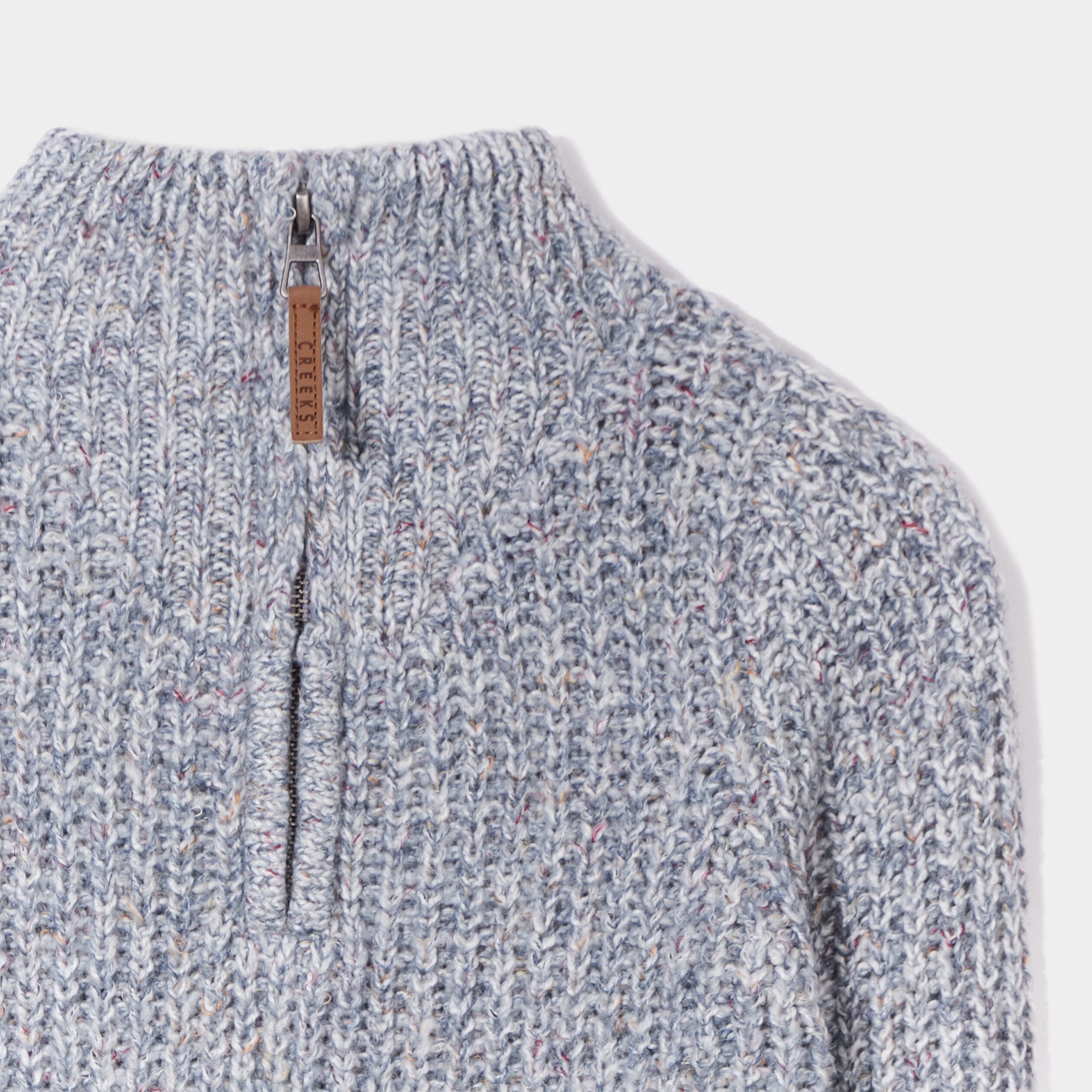 Pull avec col montant zippé bleu gris garçon | La Halle