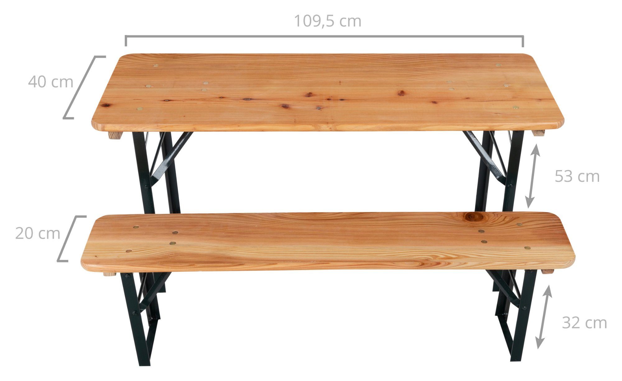 Stagecaptain Bierzeltgarnitur BBK-110 Hirschgarten Kinder-Festzeltgarnitur 110 cm, (6-tlg., 4 x Bank, 2 x Tisch), kleine Sitzgelegeneheit für Kinder, extra niedrig (Tischhöhe: 53 cm)