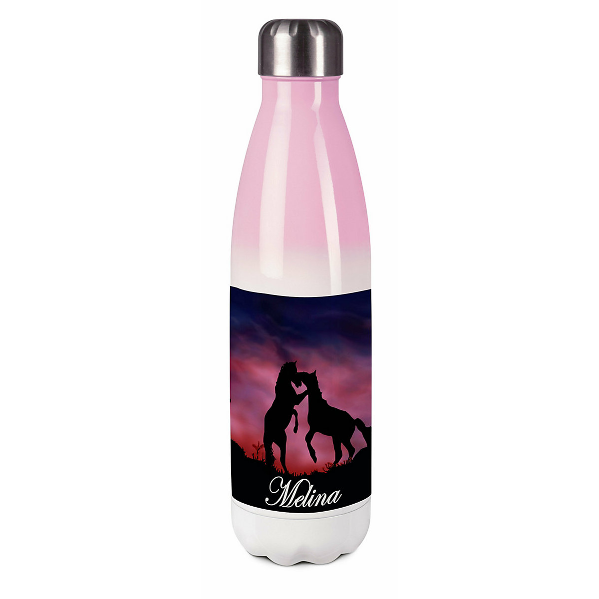 Edelstahl Kinder Thermoflasche / Trinkflasche bunt Pferde Spülmaschinenfest, Auslaufsicher, Bruchfest, Doppelwandig, Für Heißgetränke geeignet, Mit Deckel, Isoliert