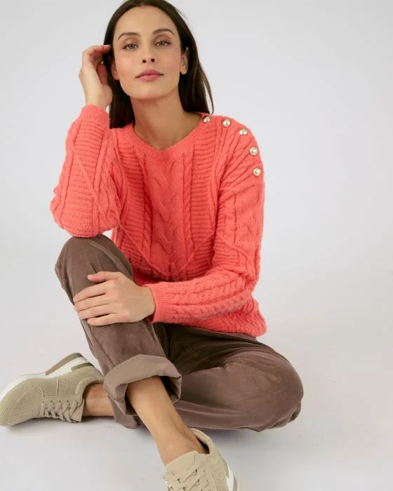 Pull chaud à torsades et boutons Thermolactyl