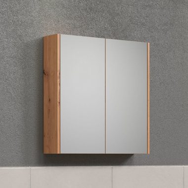 Places of Style Spiegelschrank Tarragona (1-St) Breite 69 cm, 2 Türen, 2 Einlegeböden, matt, braune Holzoptik / weiß