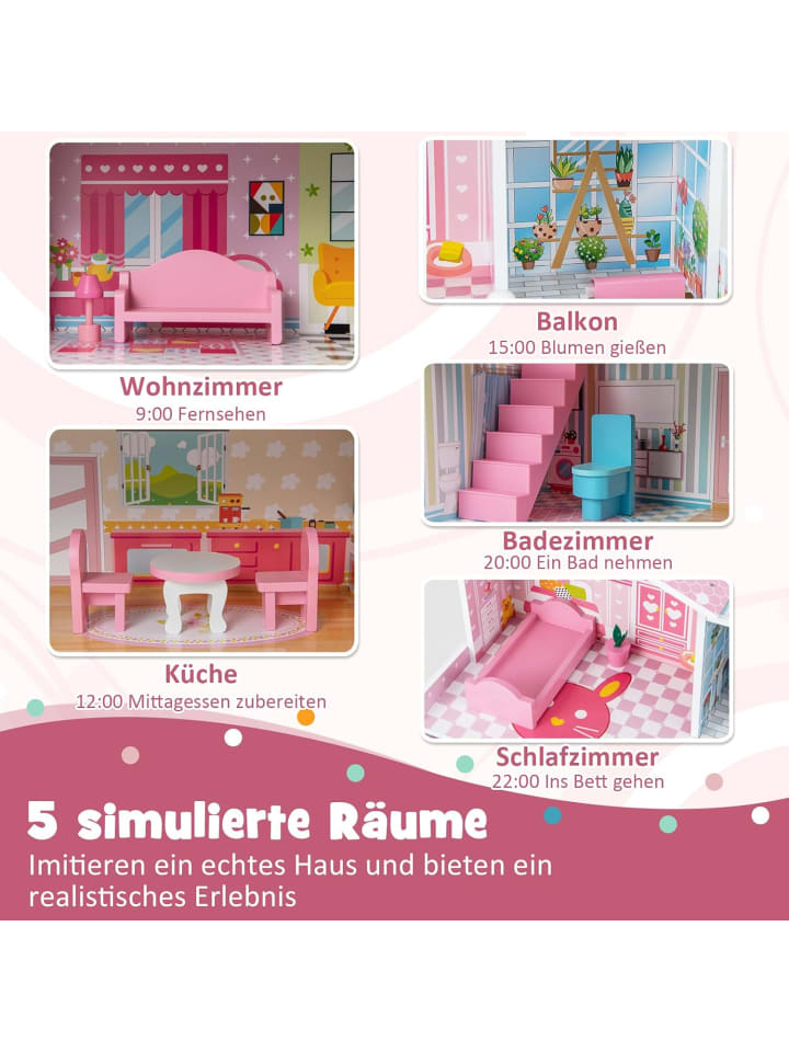 COSTWAY Puppenhaus in Rosa günstig kaufen 70 cm