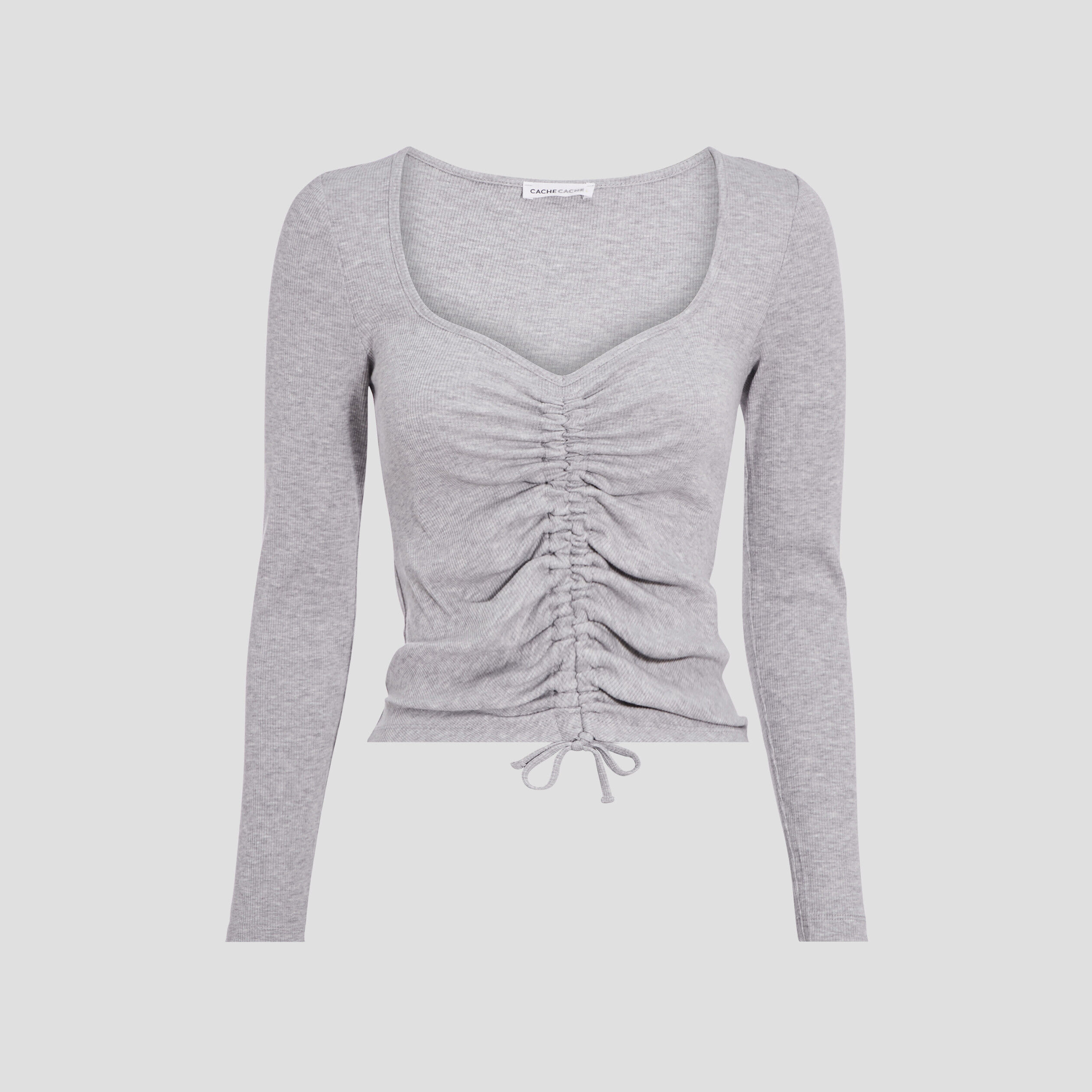 T-shirt manches longues gris clair femme | Cache Cache