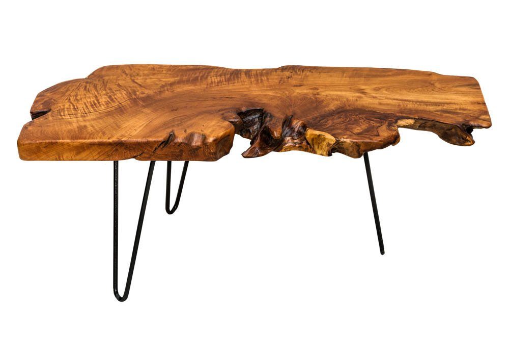 riess-ambiente Couchtisch WILD 100cm natur / schwarz, Wohnzimmer · Massivholz · Baumscheibe · Metall · Hairpin Legs