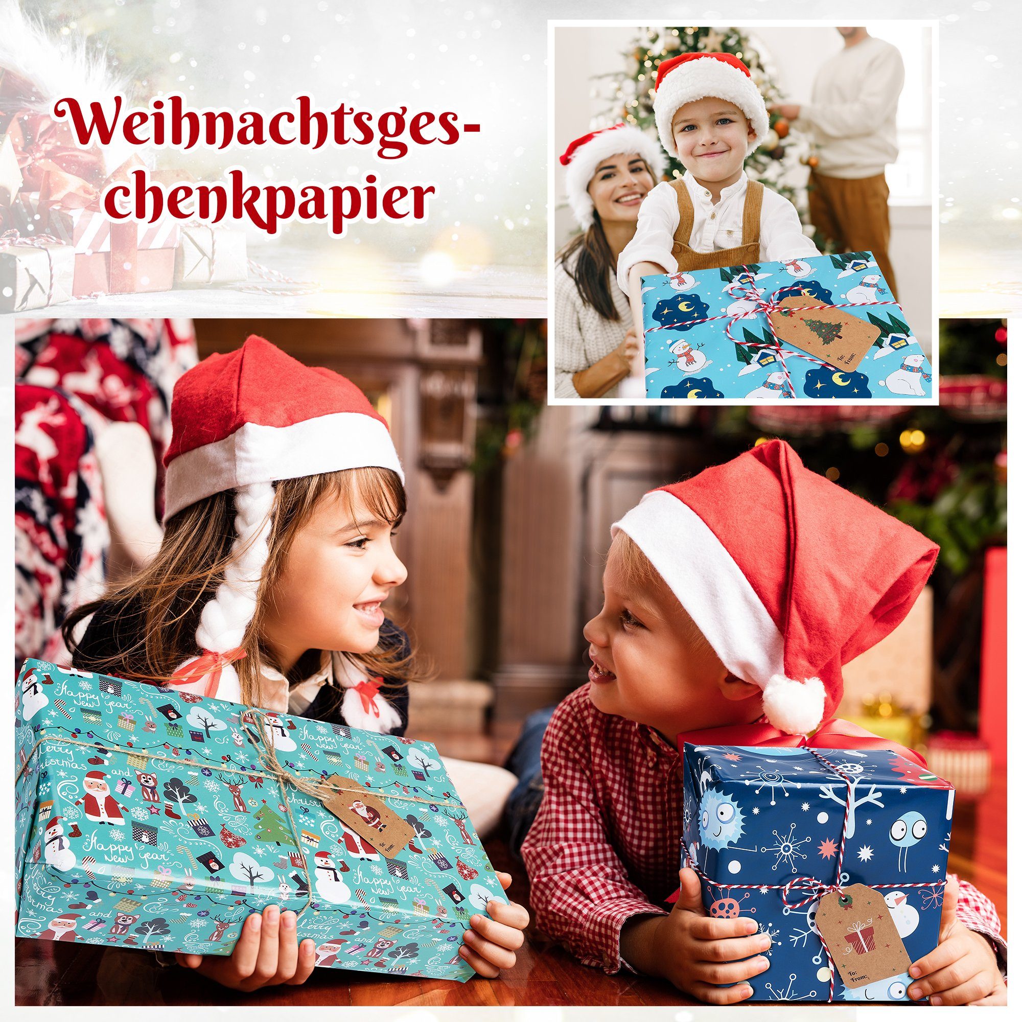 Homewit Geschenkpapier 10 Rollen Verpackungspapier, für Geburtstag, Urlaub, Babyparty, Ostern, Weihnachten Geschenkpapier
