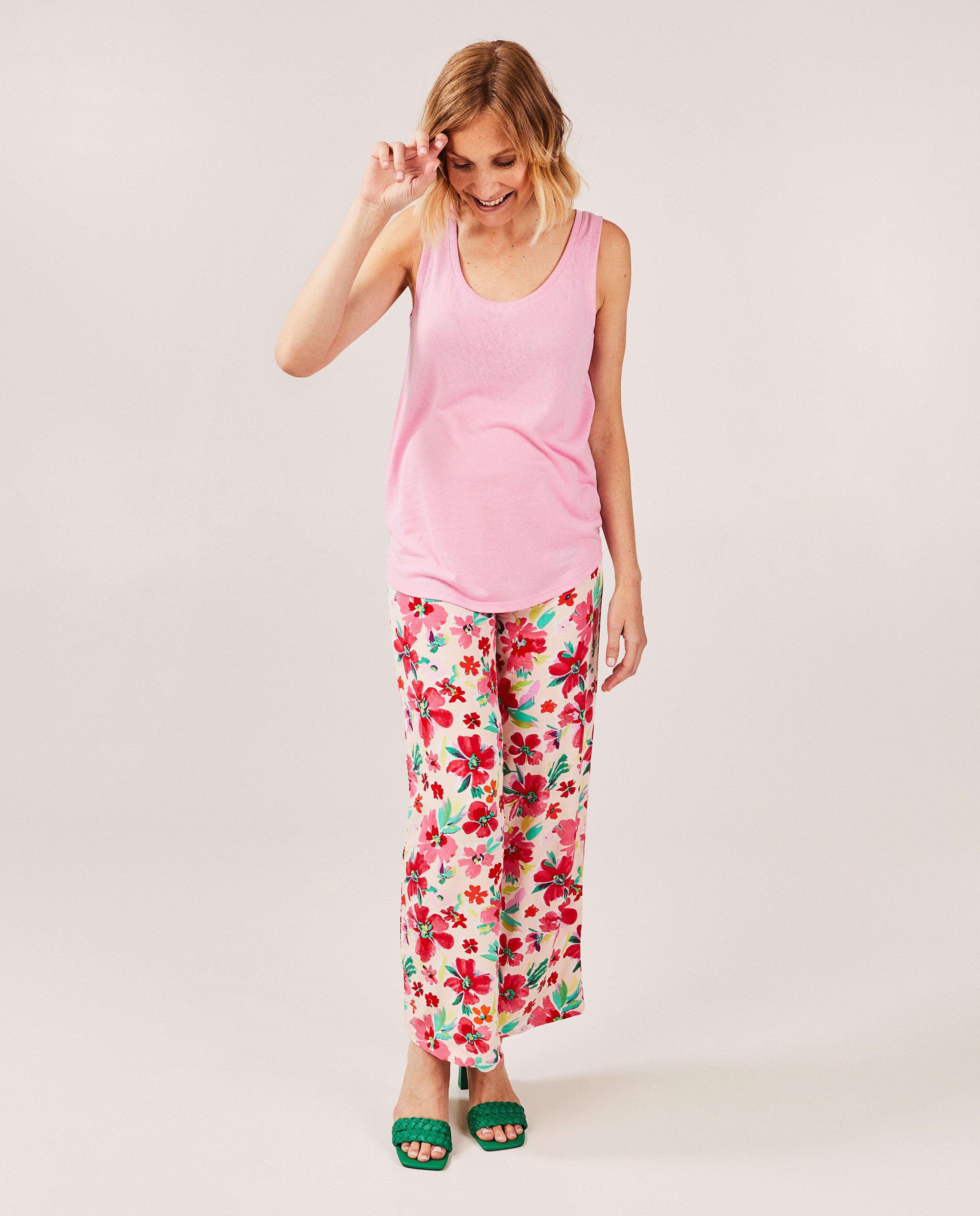 Pantaloni Atelier Maman Maternity cu imprimeu floral, croială largă, roz deschis