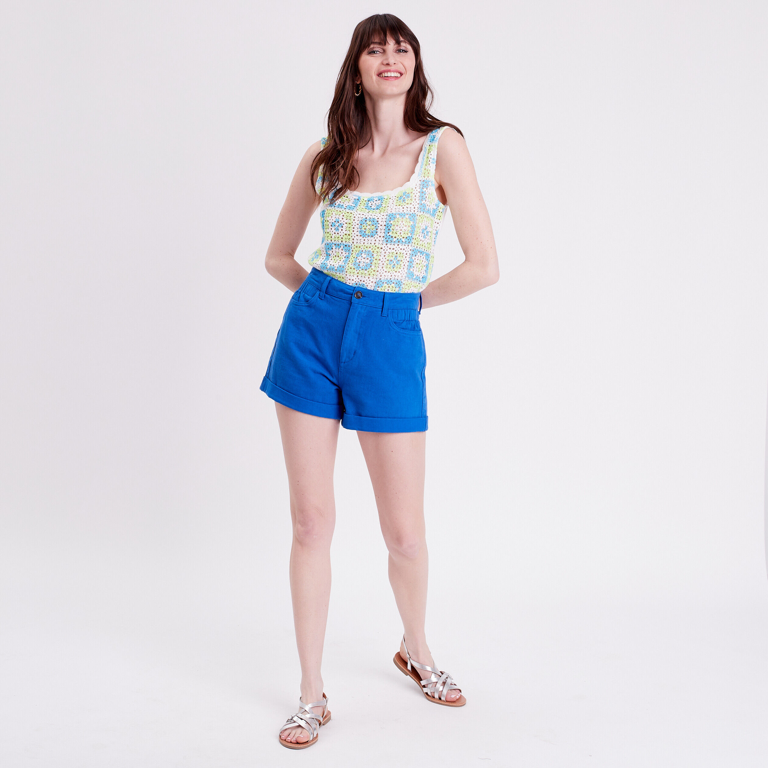 Débardeur crochet bleu femme | Cache Cache