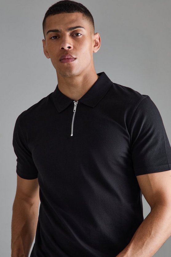 Slim-Fit Poloshirt mit Reißverschluss