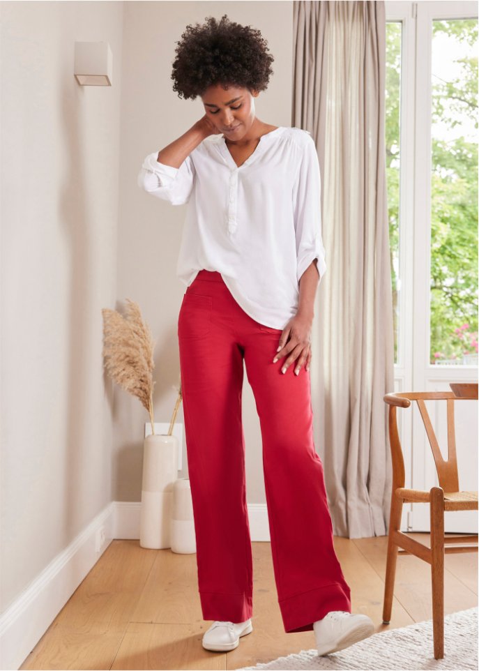 Twillhose mit ausgestelltem Bein und High-Waist-Bequembund