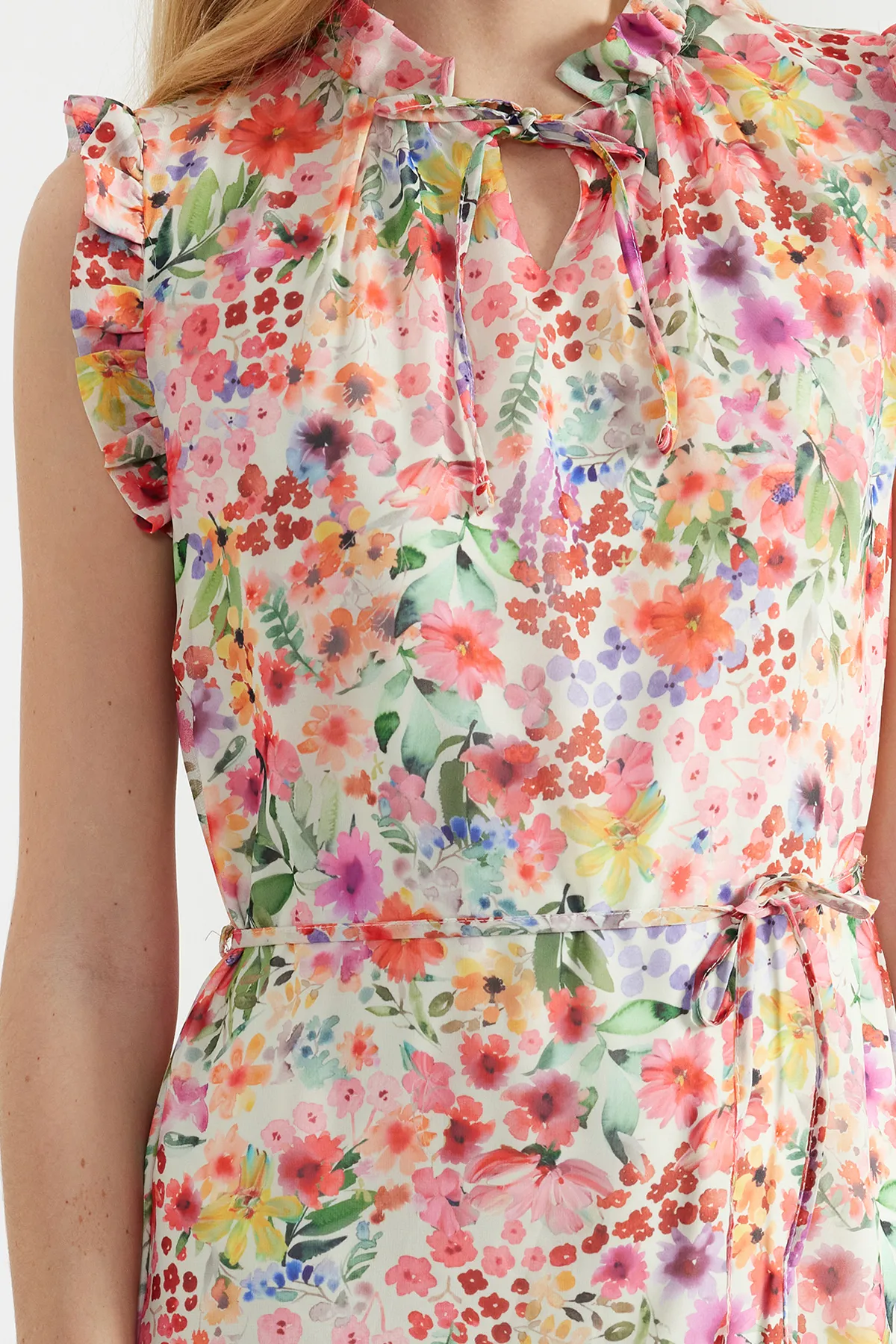 Trendyol Collection  Rosa gemustertes Midi-Gewebekleid in A-Linie/Glockenform TWOSS23EL01840