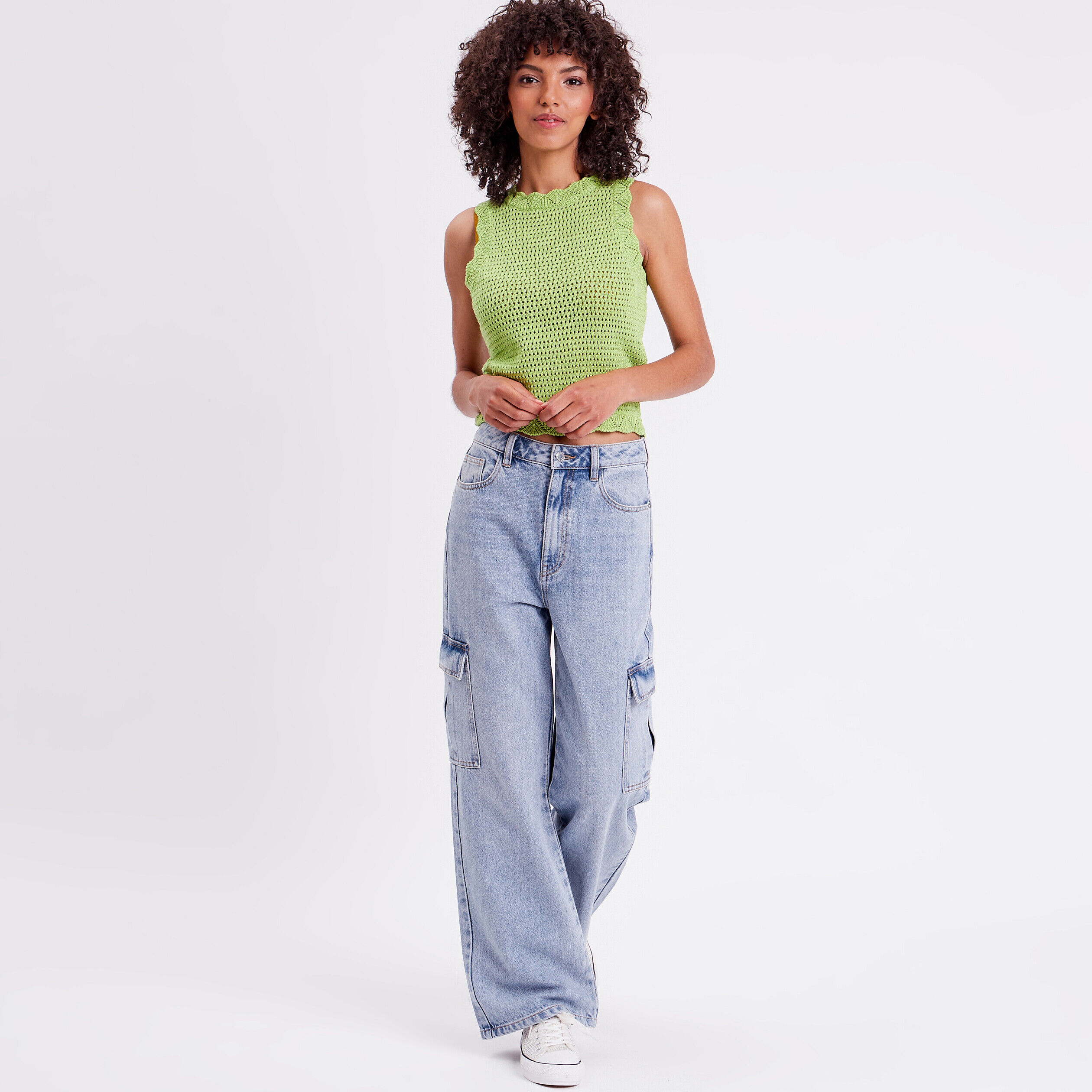 Débardeur aspect crochet vert femme | Cache Cache