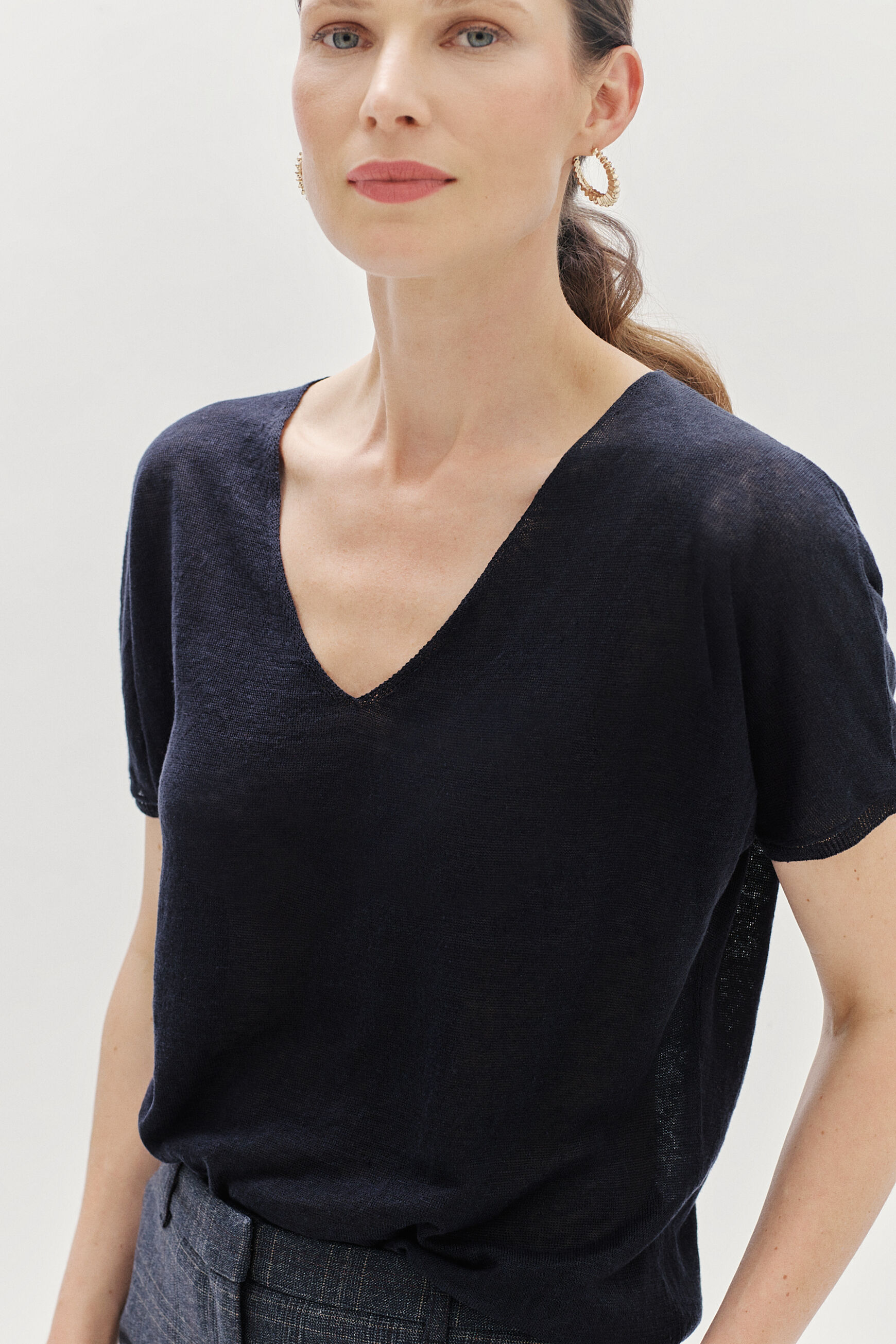 pull milane 100% lin bleu marine femme