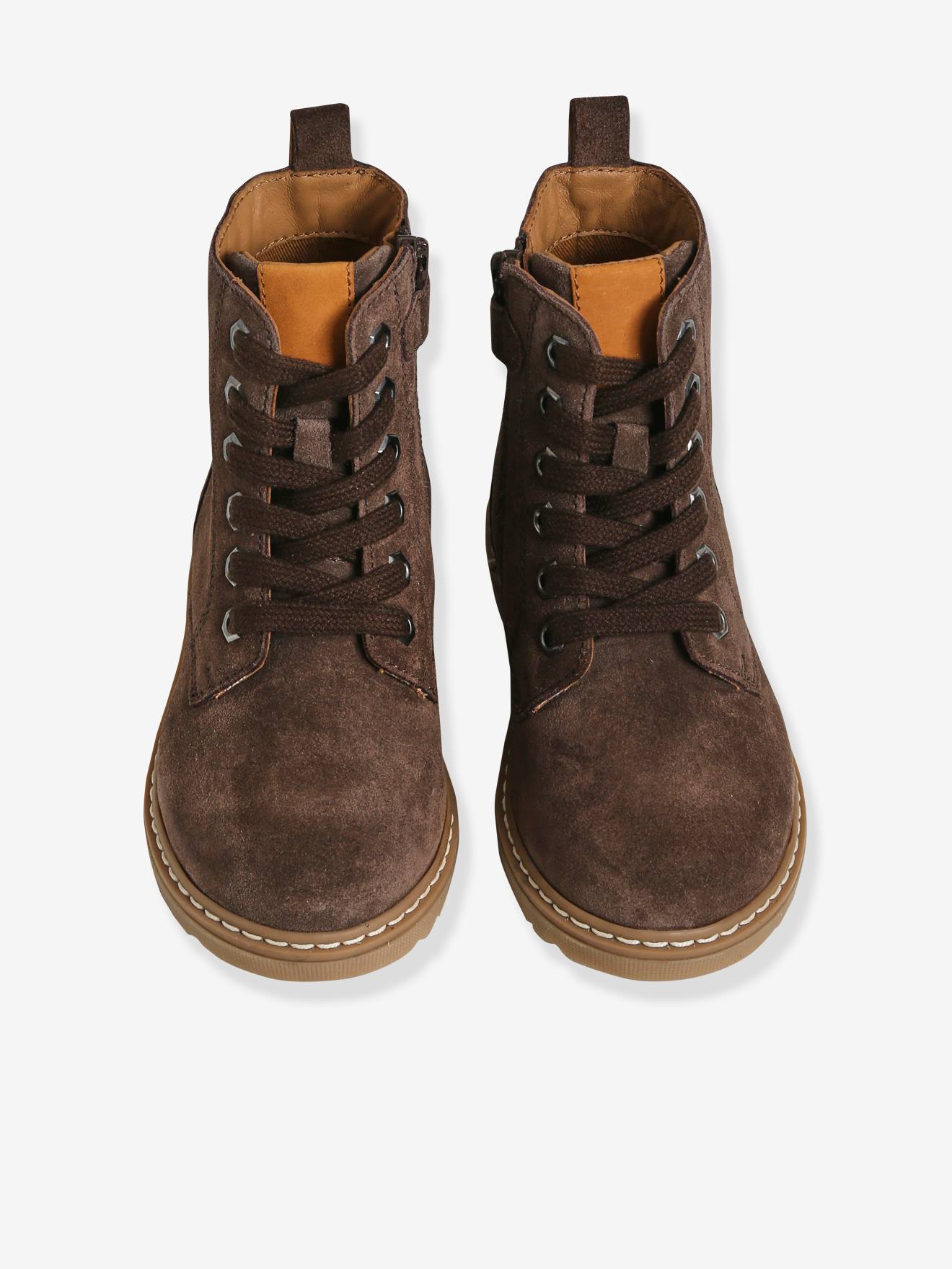 Bottines cuir garçon lacées et zippées marron foncé