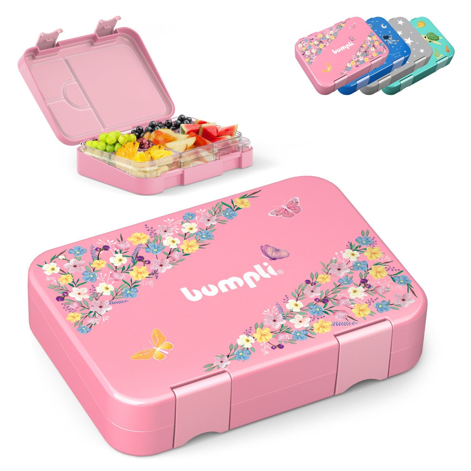 bumpli® Lunchbox 6 Fächer Kinder Brotdose Mit Motiven (6 Fächer) Brotbüchse, Vesperdose, Auslaufsicher & Kinderfreundliche Verriegelung