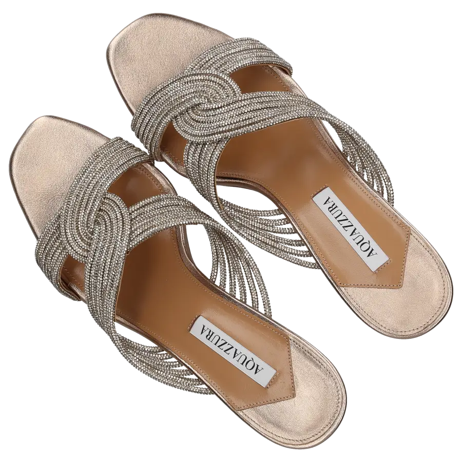 Aquazzura - Pantoletten GATSBY 75 Materialmix - gold