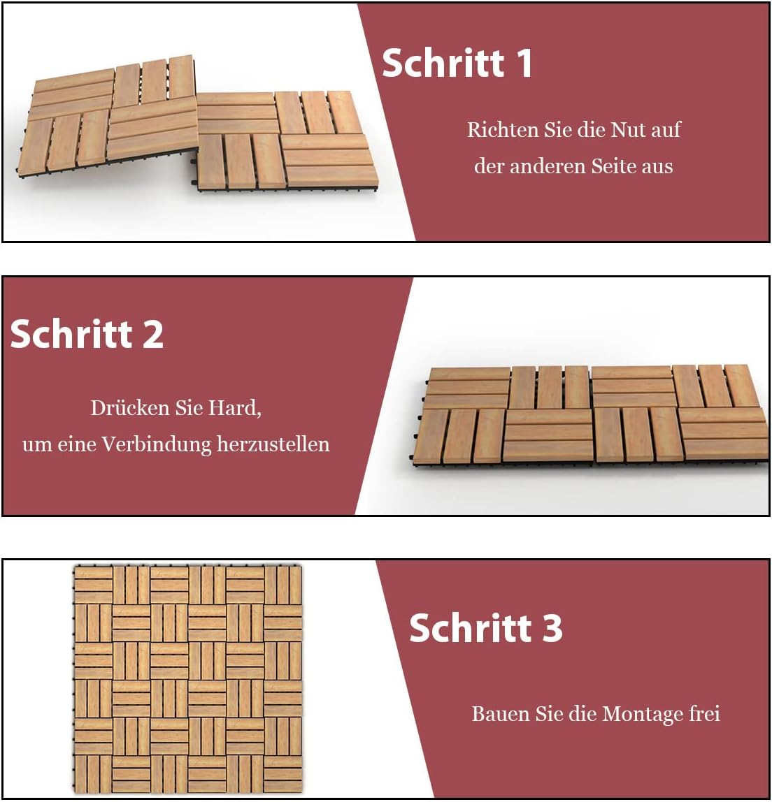 Costway Terrassenfliesen Holz 10er Set 30x30cm