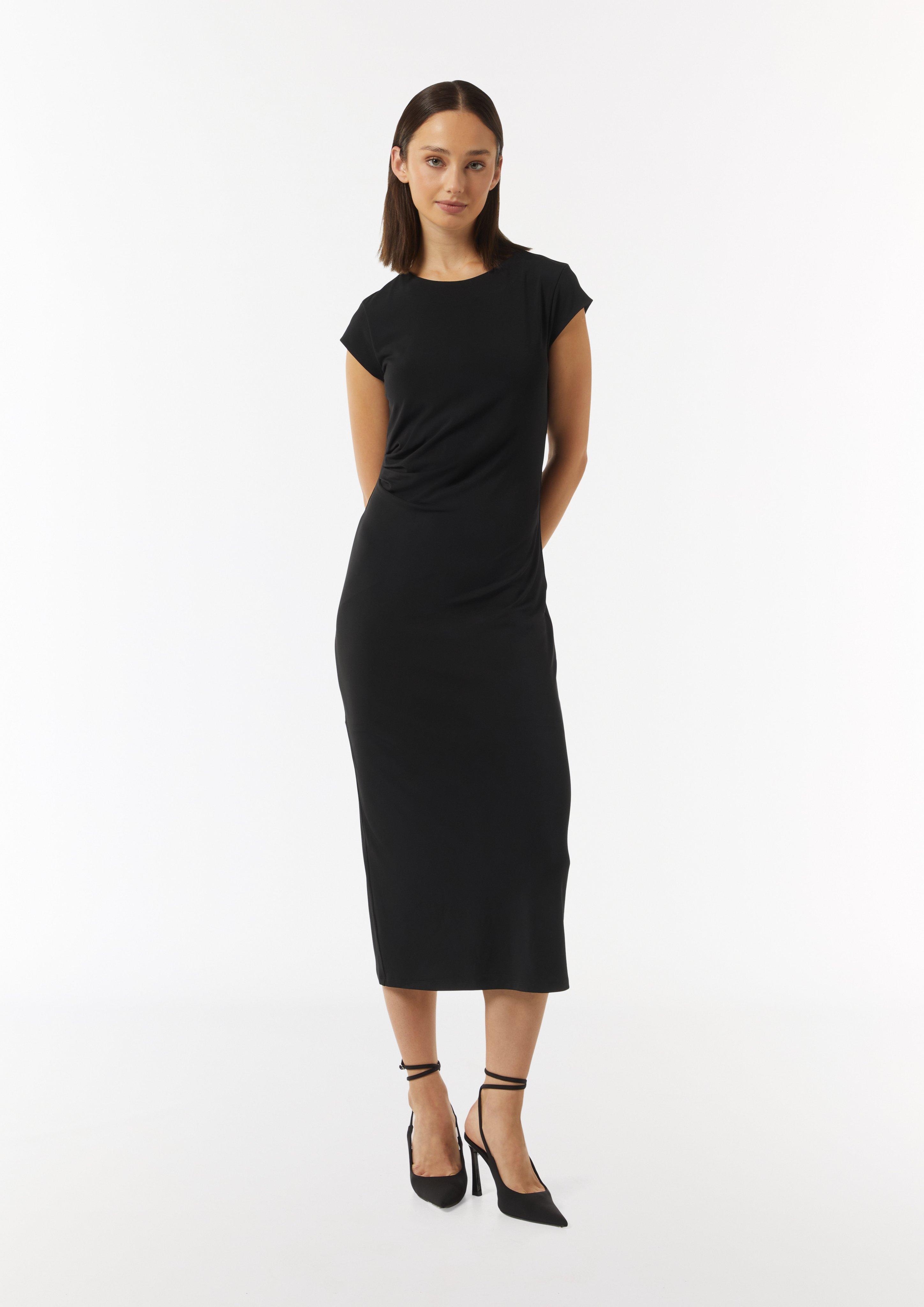 Jerseykleid im Slim Fit mit Drapierung und Schlitz - schwarz