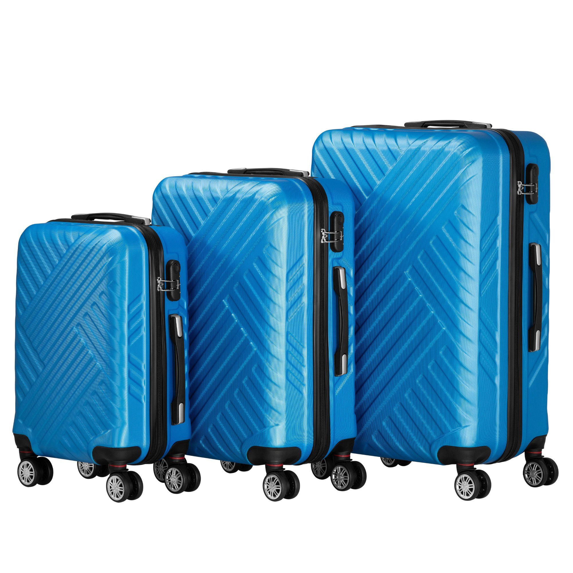 Zelsius Kofferset 3er Set, Blau, ABS Hartschalenkoffer, Zahlenschloss, Innen Trennwand, 4 Rollen