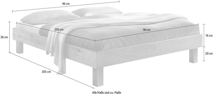 HASENA Massivholzbett Rapallo, Fußhöhe 20 cm